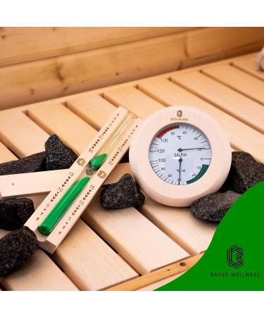 Bader Wellness Sauna Thermometer Hygrometer 2in1 - Premium Heat-Resistant Sauna Accessories with Solid Wood Frame | Accurate Temperature & Humidity Measurement (20 C - 120 C) - Buy Online on GoSupps.com