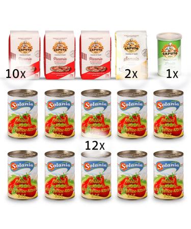 Delicret - Pizza Kit Naples Grande with original ingredients |10x 1kg Caputo Pizzeria Pizzamehl & 2x 1kg Caputo Semola & 1x 100g Caputo dry yeast + 12x 400g San Marzano Tomate Pizzaset Grande - Buy Online on GoSupps.com