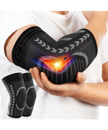 Cambivo 2x elbow bandage men women tennis arm bandage elbow for golf arm bandage elbows for weightlifting basketball and other sport with elbow l black-gray - Buy Online on GoSupps.com