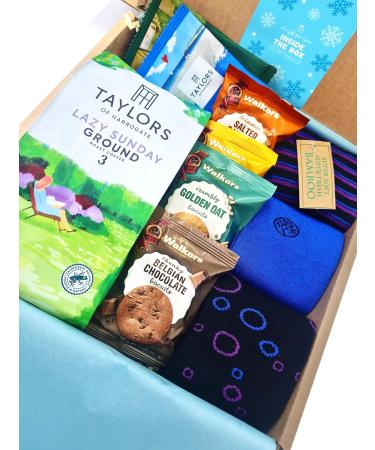Christmas Blue Coffee Gift Box with Biscuits and Bamboo Socks by Inside the Box Gifts (Blue Snowflake) - Buy Online on GoSupps.com
