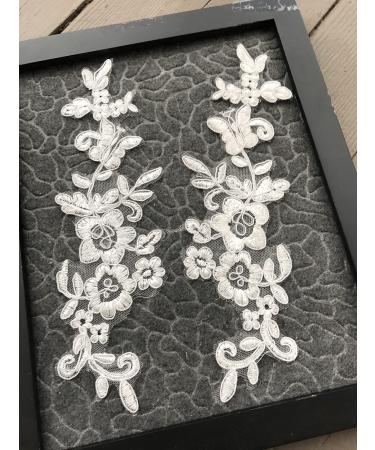 One Pair Lace Appliques, Embroidered Appliques,Lace Patches for Wedding Dress, DIY Clothing, Bridal Veil Decoration (122 White)