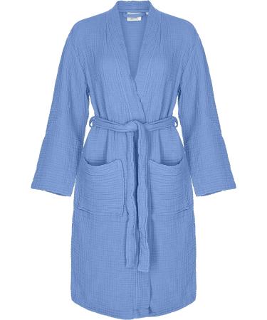 Sustainable Life Muslin Unisex Bathrobe | Turkish 100% Cotton | Soft & Absorbent | Garment Washed | L-XL | Sky Blue - Buy Online on GoSupps.com