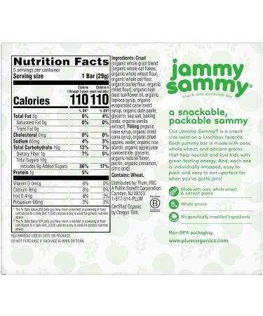 Plum Organics Jammy Sammy Sandwich Bars | Apple Cinnamon & Oatmeal | Organic Snack for Kids | 30 Bars - Buy Online on GoSupps.com