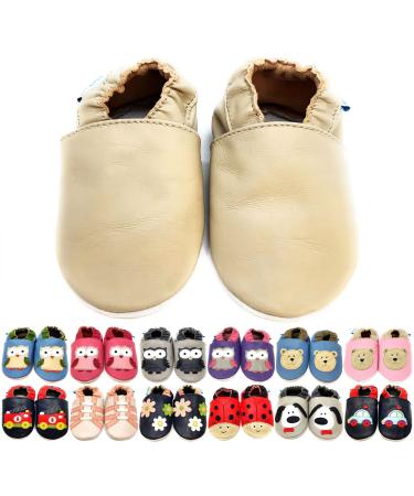 MiniFeet Premium Soft Leather Baby Shoes - BUY 4 PAIRS & GET 1 OF THEM FOR FREE ! - Toddler Shoes - 0-6 Months to 4-5 Years 12-18 Months Plain Beige