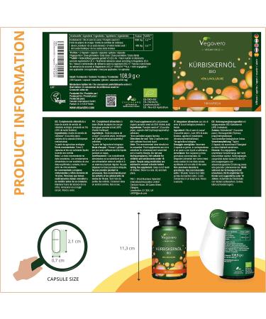 Vegavero Organic Pumpkin Seed Oil Capsules 1000mg - Vegan, Cold-Pressed with 45% Omega 6 - Overactive Bladder & Prostate Health - 180 Capsules - Buy Online on GoSupps.com