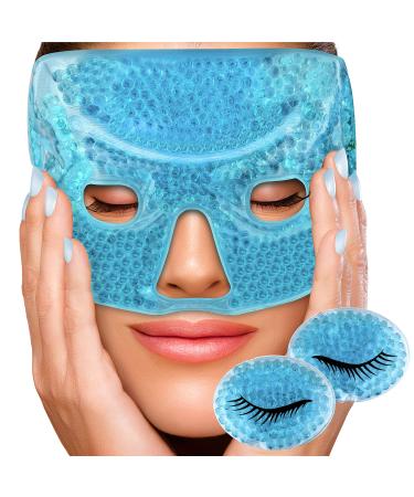 Sofida Hot Cold Gel Facial Eye Mask - Ice Eye Pads - Reduce Puffiness Dark Circles - Migraine Headache Stress Relief - Therapeutic Heat Face Compress Pack - Spa Therapy Wrap for Sinus Pressure - Blue