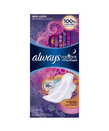 Always Radiant Infinity Overnight With Wings Scented Pads 24 Count by Always