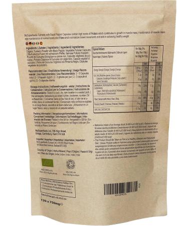 Organic Turmeric & Black Pepper Capsules - 2250mg per Serving - 120 Vegan Capsules - Natural Curcumin Source - MySuperfoods - Buy Online on GoSupps.com