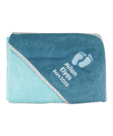 Wolimbo hooded towel personalized with name and motif - crystal blue - 80x80 cm - for baby and children 80x80cm crystal blue rim checked