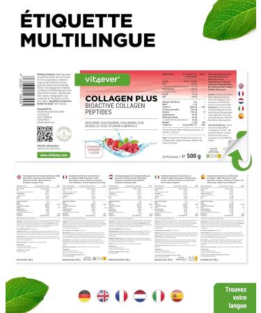 Collagen Plus - 500g Powder with MSM Glucosamine HCL Hyaluronic Acid Frankincense Extract - 100% Bioactive Collagen Hydrolysate Peptide - Collagen Type 1 2 & 3 - Raspberry Strawberry - Buy Online on GoSupps.com