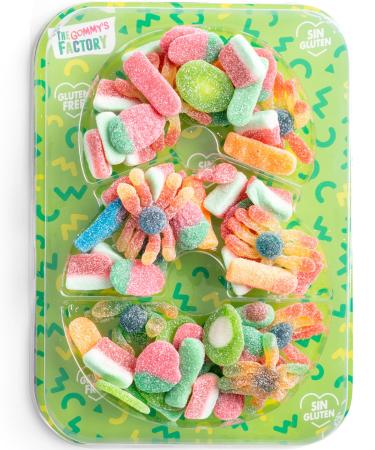 Gommy s Factory Children's Birthday Sweets No. 8 - Delicious Gluten-Free Candy Cake Perfect for Birthdays Children's Snacks and Party Decorations - 500g Box of Sour Candy Ideal Gift