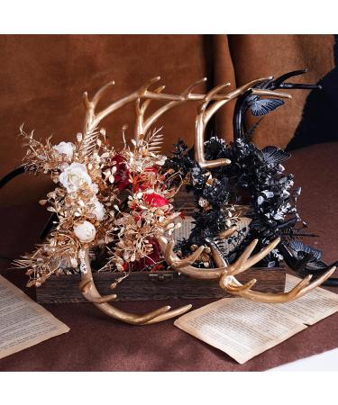 MOSTORY Handmade Branches Crown Woodland Antler Headband Fairy Floral Headpiece Deer Horns Hair Garland for Adults Witch Cosplay Costume Accessory Party Wedding Maternity Photography Golden Red - Buy Online on GoSupps.com