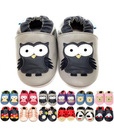 MiniFeet Premium Soft Leather Baby Shoes - BUY 4 PAIRS & GET 1 OF THEM FOR FREE ! - Toddler Shoes - 0-6 Months to 4-5 Years 3-4 Years Grey Owl