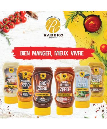 Rabeko Zero Sauce -mix American BBQ/Teriyaki/Curry-Ketchup 3 x 350 ml without sugar and low fat - healthy low carb and calorie products for salads - gluten and lactose free - Buy Online on GoSupps.com