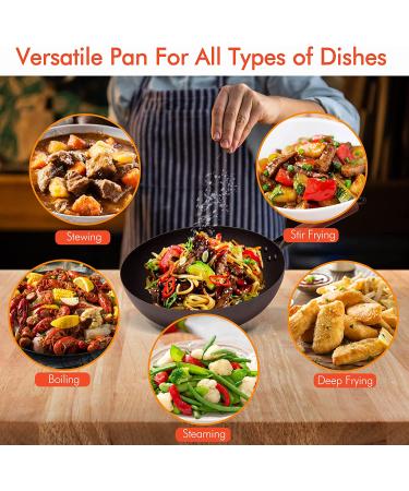12.5 Inch Carbon Steel Wok with Lid, Spatula & Glass Lid - Versatile Stir Fry Pan for Gas, Electric & Induction Stoves - Buy Online on GoSupps.com