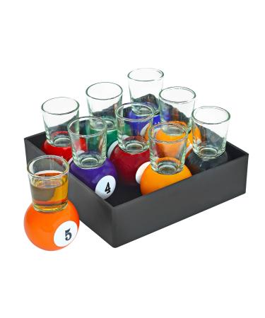 Billiards Pool Ball Shot Glasses, Set of 9 - Fairly Odd Novelties - Fun Sports Bar Drinking Gift Pack, Multicolor,1 ounce