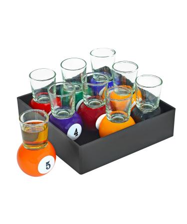 Billiards Pool Ball Shot Glasses, Set of 9 - Fairly Odd Novelties - Fun Sports Bar Drinking Gift Pack, Multicolor,1 ounce - Buy Online on GoSupps.com