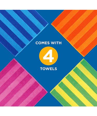 Ben Kaufman 100% Cotton Velour Towels - Soft & Absorbent - 30 x 60 - Assorted Striped Colors - 4 Pack - Buy Online on GoSupps.com