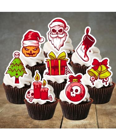 PRECUT Spooky Christmas Cupcake Toppers Edible Spooky Christmas Cake Decorations Spooky Christmas Decorations Spooky Christmas Cake Topper (12) - Buy Online on GoSupps.com