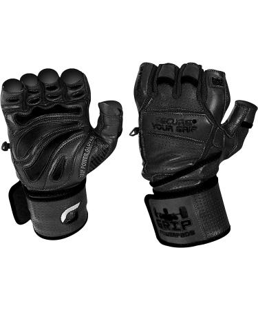 Elite Leather Gym Gloves with 2 Wide Wrist Wraps - Black X-Large - Buy Online on GoSupps.com