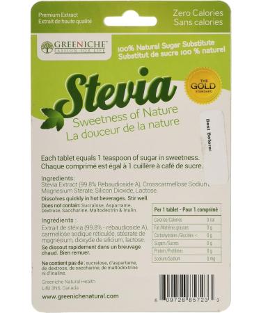 Greeniche Natural Stevia (Tablets) White 100 Count (Pack of 1) - Buy Online on GoSupps.com