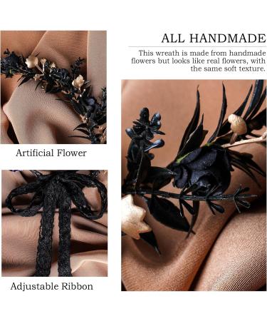 MOSTORY Handmade Elf Black Flower Crown - Gothic Adjustable Floral Tiara Headband Dark Fairy Hair Wreath Medieval Accessory for Halloween Carnival Wedding Cosplay Mardi Gras - Buy Online on GoSupps.com