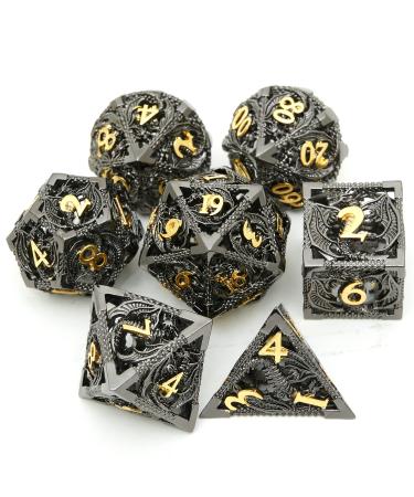 Metal Dice Set D&D Dungeons and Dragons Dice Gifts DND Dice Role Playing Dice Hollow Polyhedral Dice Set Suitable for Dungeons and Dragons RPG MTG Table Games D&D Pathfinder Shadowrun Black Plus Gold