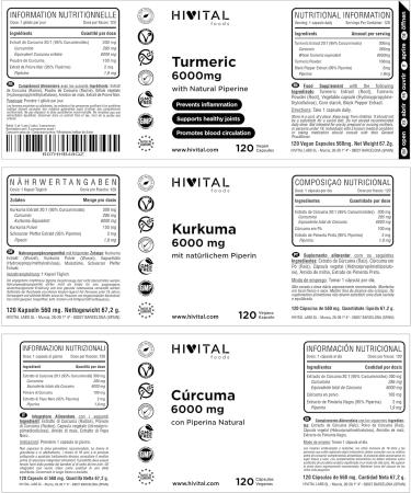 Turmeric Concentrated Extract 6000mg with 285mg Turmeric & Black Pepper | 120 Vegetable Capsules | Powerful Antioxidant for Cardiovascular & Joint Health - Buy Online on GoSupps.com