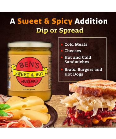 Ben's Sweet & Hot Mustard 16 oz - All Natural Spicy Dipping & Deli Sauce - Buy Online on GoSupps.com