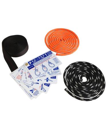 SGT KNOTS Tying Kit - (17) Waterproof Instruction Cards, (2) 6ft Double-Braided Ropes, (1) 6ft Nylon Webbing Assorted Tying Rope