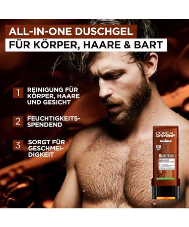 L'Or al Men Expert Barber Club Shower Gel - 2 Pack 400ml | Body Hair & Beard Cleanser with Cedar Wood Fragrance | 24-Hour Freshness - Buy Online on GoSupps.com