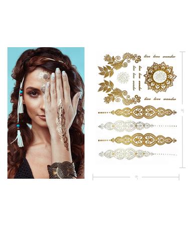Terra Tattoos Metallic Gold Henna Temporary Tattoos - 75 Mandala & Flower Designs, Waterproof & Nontoxic for Beach Parties - Buy Online on GoSupps.com