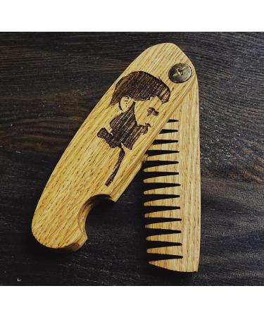 B4K Premium Handmade Wooden Comb for Men | Travel-Sized Multifunctional Pocket Comb for Hair Beard & Mustache | Perfect for Oils & Balm - Engraved Oak Gentlemen - Buy Online on GoSupps.com