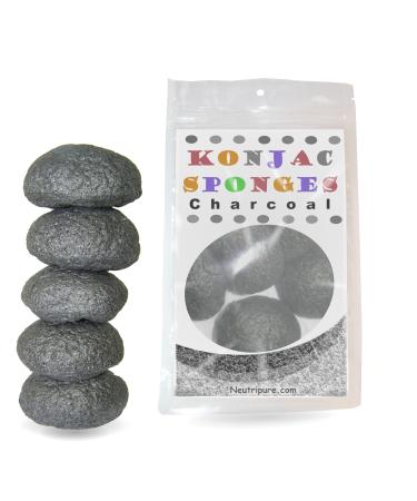 Konjac Sponge Set: Organic Skincare Facial for Natural Exfoliating and Deep Pore Cleansing 5 Piece Pack Infused with Activated Charcoal