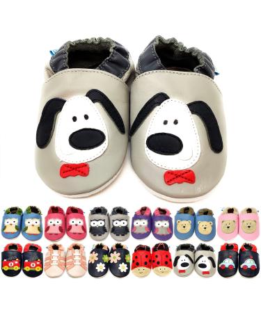 MiniFeet Premium Soft Leather Baby Shoes - Buy 4 Pairs & GET 1 of Them for Free ! - Toddler Shoes - 0-6 Months to 4-5 Years 18-24 Months Grey Dogs