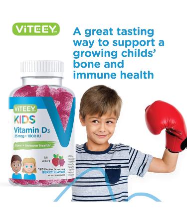 Kids Vitamin D3 Gummies 1000 IU - Bone & Immune Health Support - Berry Flavored Chewable Supplement - 120 Count Pack - Buy Online on GoSupps.com