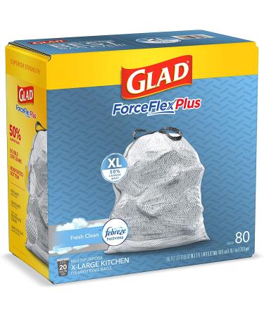 GLAD ForceFlexPlus XL X-Large Kitchen Drawstring Trash Bags - 20 Gallon Grey Trash Bag  Fresh Clean with Febreze Freshness 80 Count (Package May Vary) 80 Count (Pack of 1) - Buy Online on GoSupps.com