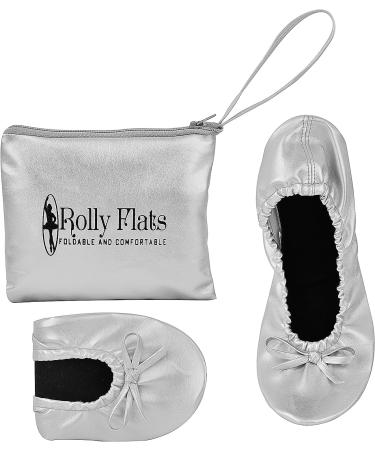 Women's Portable Foldable Ballet Flats Shoes | Roll Up Slippers with Travel Pouch | Large Silver | Expandable Tote Included - Buy Online on GoSupps.com