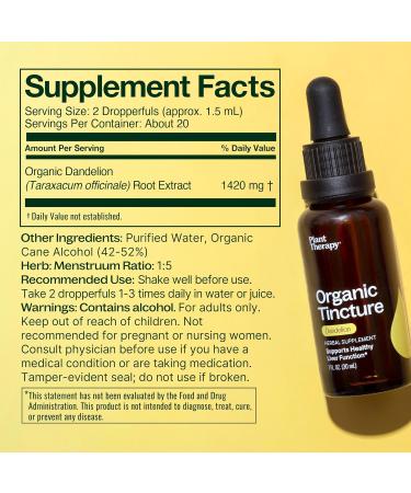 Organic Dandelion Root Tincture 30 mL - Heart Health Support Vegan Non-GMO Gluten-Free - Buy Online on GoSupps.com