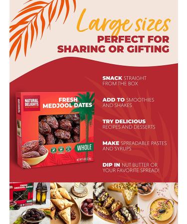 Natural Delights Medjool Dates - Large & Plump Whole, Non-GMO, High Fiber, Naturally Sweet 2 lb Box - Buy Online on GoSupps.com