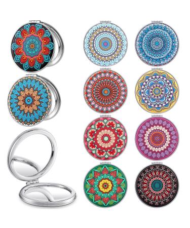 Berlune 10 Pcs Compact Mirror Bulk Pocket Mirror Purse Mirror Portable Travel Makeup Mirror  Folding Handheld Double Sided Mirror with 1X/2X Magnification for Women Girls Gift  Mandala Style