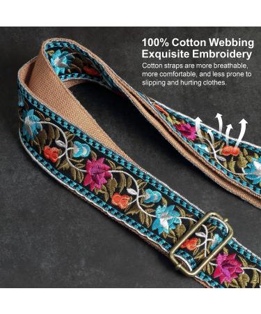 Purse Strap-2"Crazy Horse Leather Wide Shoulder Strap Adjustable Replacement Jacquard Embroidery Crossbody Bag Straps Retro Floral - Buy Online on GoSupps.com
