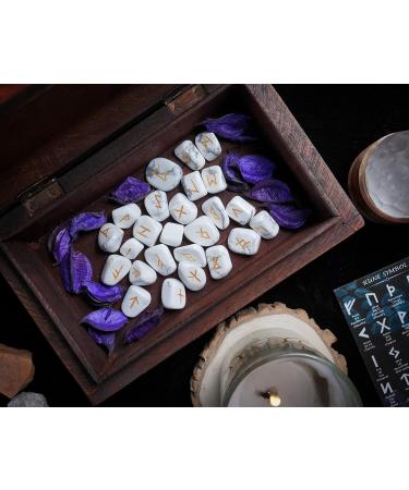 Crocon Howlite Rune Stones Set - Engraved Elder Futhark Crystal Runes for Reiki Healing and Meditation | Chakra Balancing Stones for Beginners - Includes Crystal Guide & Pouch | 15-20mm - Buy Online on GoSupps.com