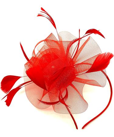 Ladies Large Feather Aliceband Fascinator Weddings Races Royal Ascot Headband (Red) - Buy Online on GoSupps.com