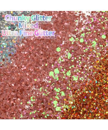 Laza 12 Colors Holographic Chunky Glitter for Nail Art, Face, Body, Hair - Gold Silver Pink - Buy Online on GoSupps.com