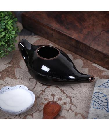 Durable Ceramic Neti Pot | Leak Proof Design | Microwave & Dishwasher Safe | Natural Sinus Relief | Comfort Grip Handle (Black/Brown) - Buy Online on GoSupps.com