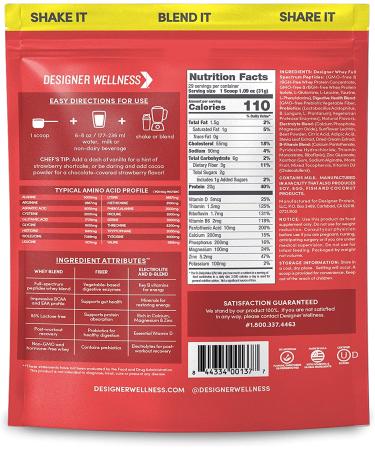 Designer Wellness 100% Whey Protein Powder - Natural, Gluten-Free, Probiotics, Fiber, B-Vitamins, Summer Strawberry, 2 lb - Buy Online on GoSupps.com