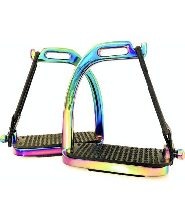 Peacock Rainbow Gloss Fillis Safety Stirrups S/Steel with Black Treads - 4.75 Inches - Buy Online on GoSupps.com