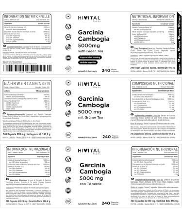 Buy Garcinia Cambogia 5000 mg - 240 Vegan Capsules for Weight Loss | 60% HCA & Green Tea | Natural Appetite Suppressant - Buy Online on GoSupps.com