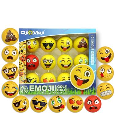 Oji-Emoji Premium Emoji Golf Balls, Unique Professional Practice Golf Balls, 12-Pack Emoji Golfer Novelty Golf Gift for All Golfers, Fun Golf Gifts for Men, Dads, Women, Kids, golf accessories